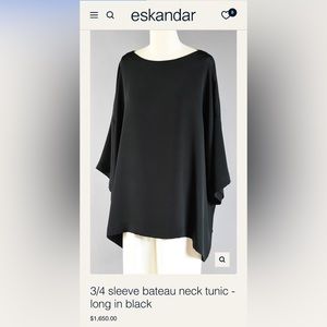 Eskandar 3/4 sleeve bateau neck tunic - long in black
